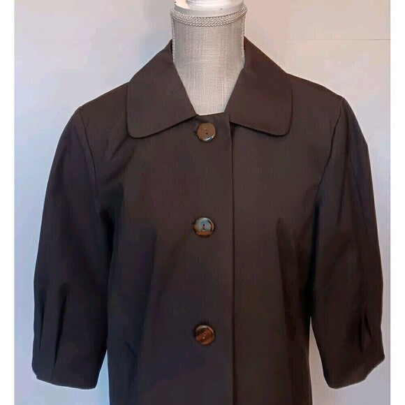 RQT Black Size Petite M Button Up Cotton Blend Blazer with 3/4" Pleated Sleeves - Picture 2 of 11